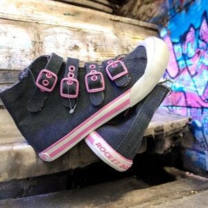 Rocket Dog Black Sneakers with Pink Buckles